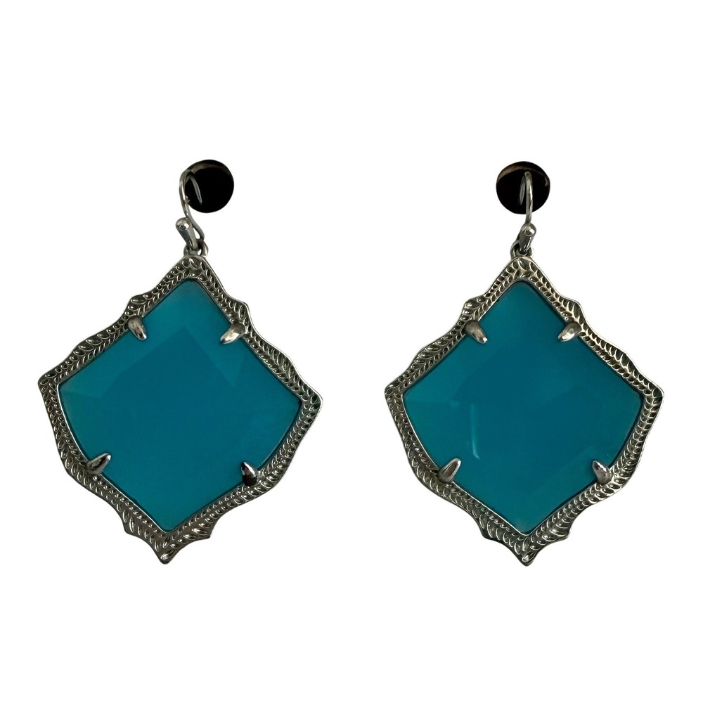 Kendra Scott Kirsten Silver Tone Drop‎ Earring Turquoise Blue Stone Faceted EUC